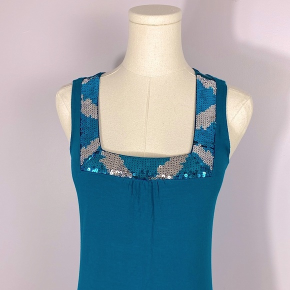 Express Teal Sequin Trim Dress size XS - Picture 2 of 10